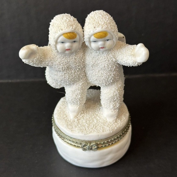 Snowbabies Trinket Box Twins 4" Snow Angels Figure Ice Skating Figurine CLEAN - Picture 11 of 11